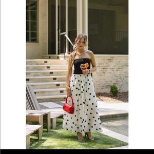 vestique Black Strapless Top with White Polka Dot Maxi Skirt